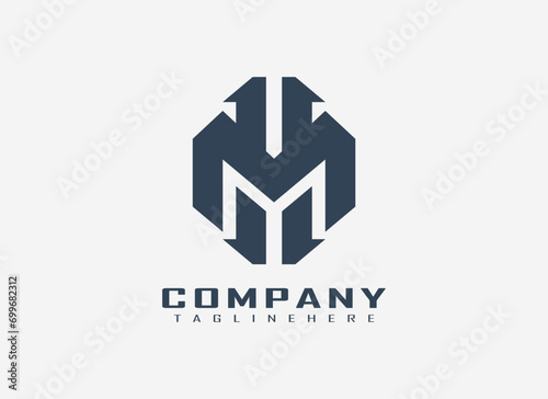 Abstract Initial Letter M and H Linked Logo. Geometric Line Shapes Hexagon with Letter HM MH Isolated on White Background. Suitable For Business and Branding Logos. Flat Design Vector Template Element