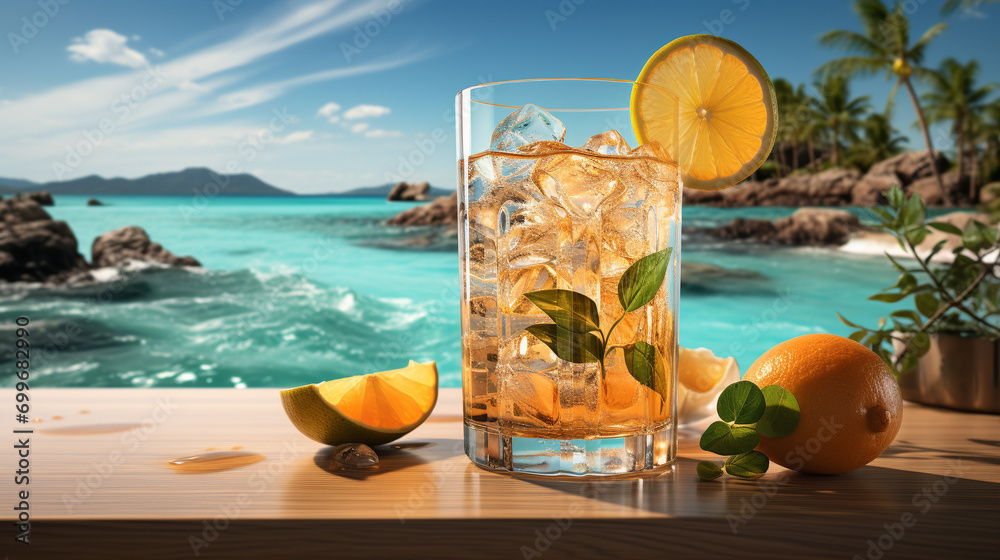 cocktails on the beach - obrazy, fototapety, plakaty 