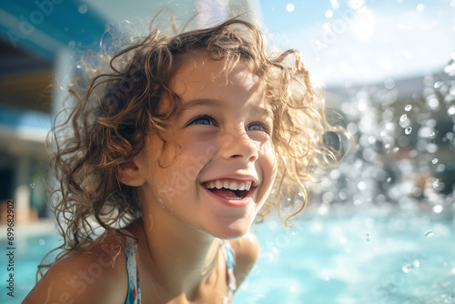 Joyful Splash. Happy Girl in the Aquapark