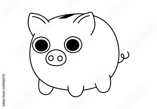 Hand drawn cute outline illustration of piggy bank. Flat vector moneybox for savings sticker in line art doodle style. Financial literacy or bank deposit icon or print. Financial cushion. Isolated.