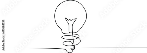 Continuous one line drawing of electric light bulb. Concept of idea emergence.
