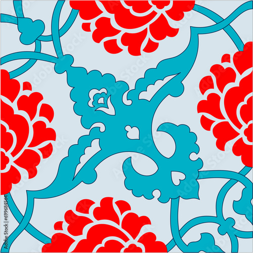 Iznik tile pattern. It was prepared again in vector, inspired by Turkish anonymous tile patterns.