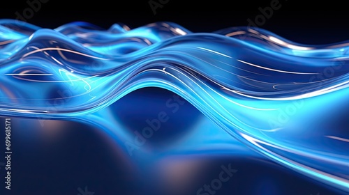 An abstract flow of glowing blue fluid material on a black background