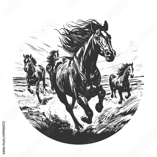 Horses Illustration Clip Art Design Shape. Animals Silhouette Icon Vector.