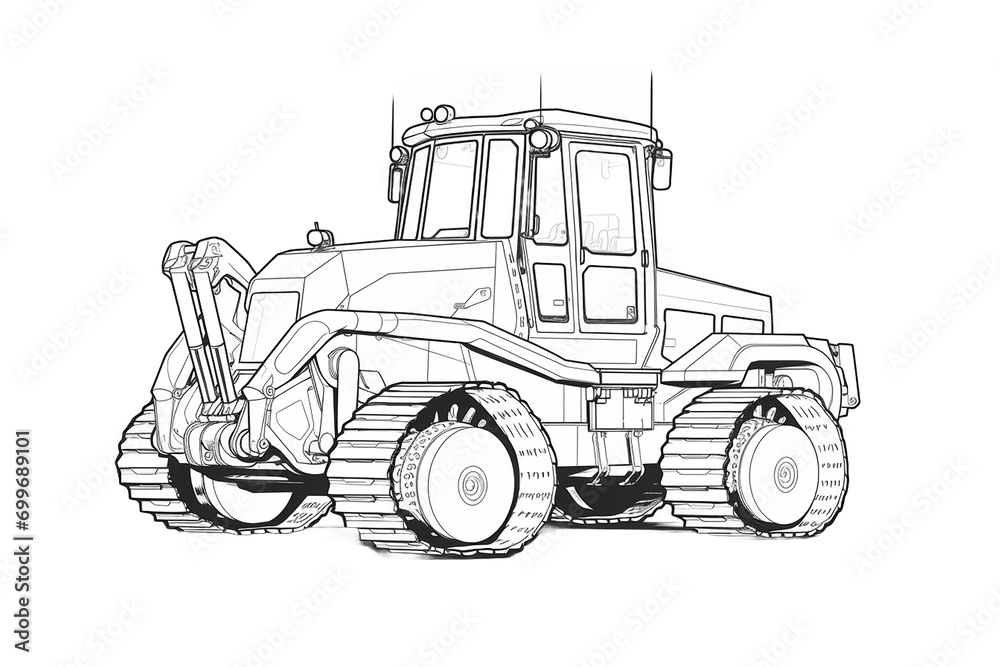 Fototapeta premium pickup truck electric vehicle hybrid car luxury sports bike moped dump bus train tram bulldozer excavator crane backhoe motorhome travel van png line art vehicle transportation White bg Generative AI