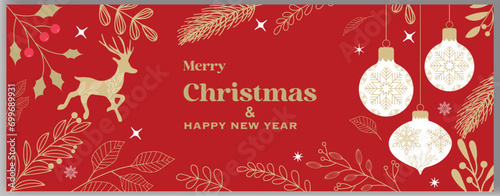 Vector realistic red Merry Christmas Festival and Happy New Year banner design