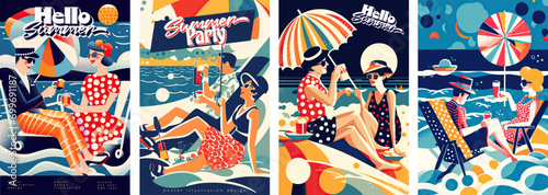 Vintage retro style beach hello summer poster vector illustration design
