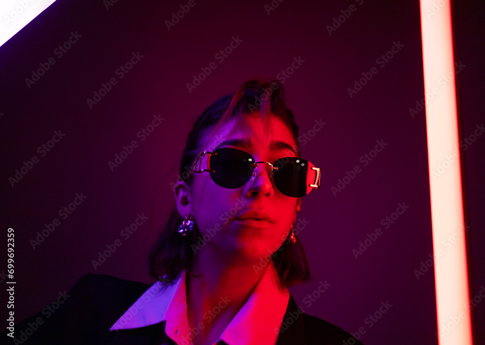 Portrait of a Hispanic woman with neon. Portrait of a Hispanic woman with neon.