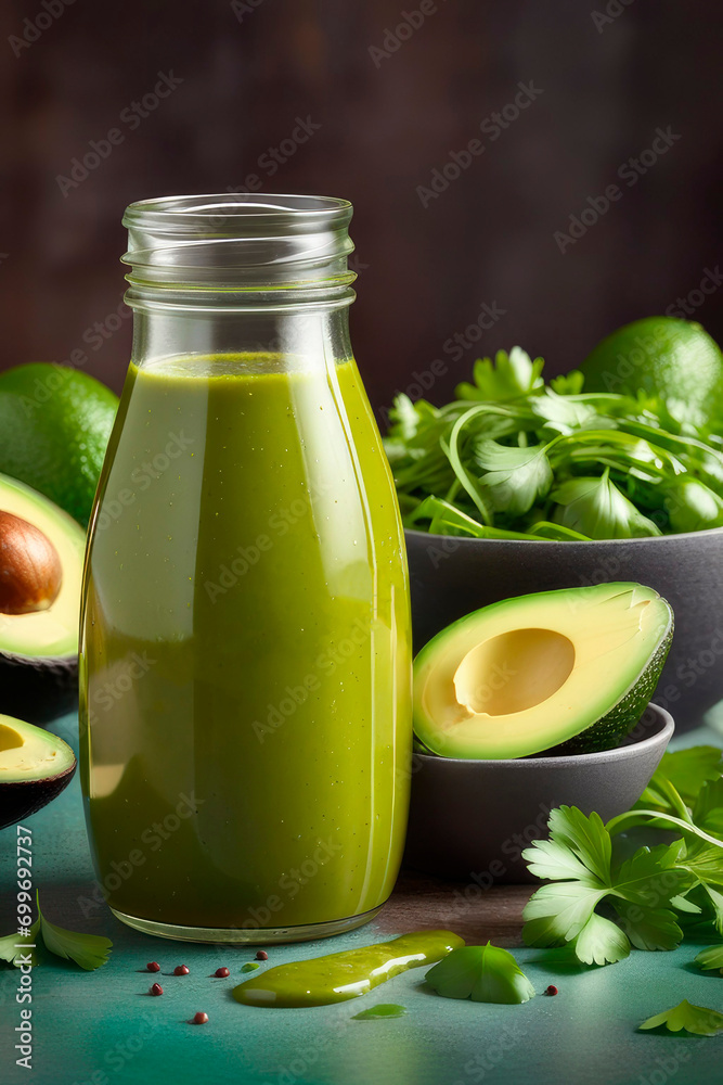 Diet avocado sauce with lime on a rustic wooden table. Diet avocado sauce with lime on a rustic wooden table.