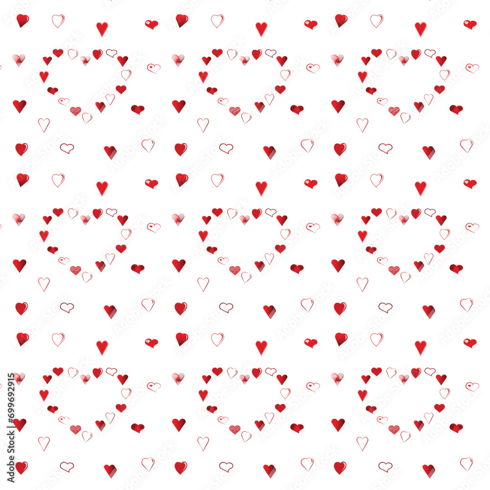valentine's day vector background design pattern with different hearts, used for packing sheets, wrapping papers, love and greeting cards,wallpaper for social media posts