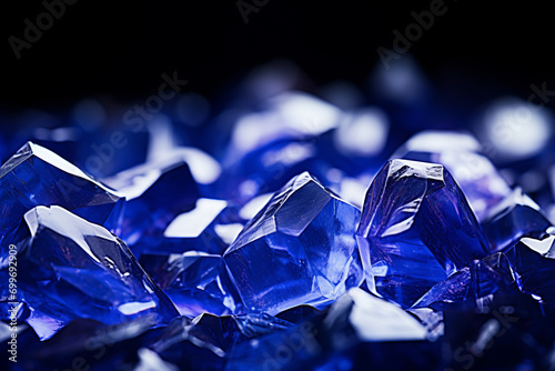 Precious blue sapphire crystals on black background photo