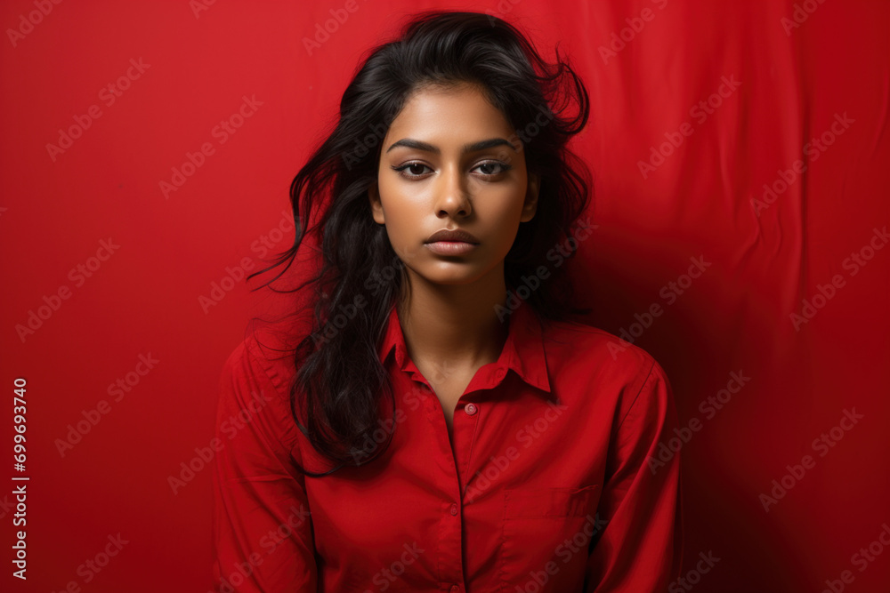 Depressed frustrated Indian woman suffering from grieve, migraine, feeling stressed, sick, tired, thinking over bad news, crisis depression mental emotional problems concept. Pray background
