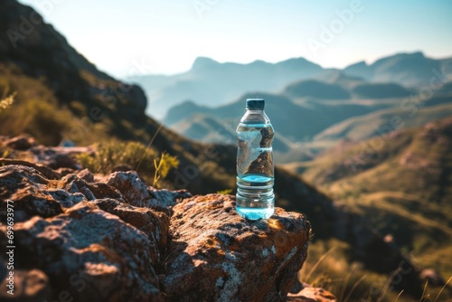 Glass water bottle in the middle of nature on the mountain © ORG
