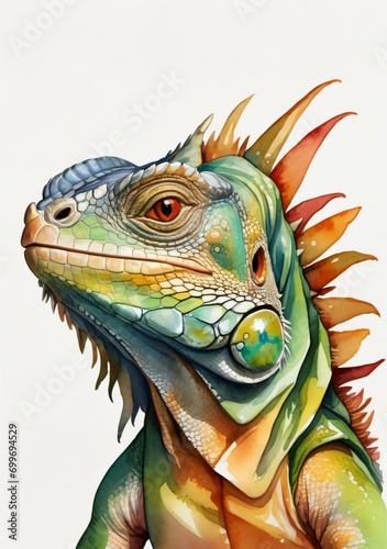 A Watercolor Painting Of A Green Igua photo