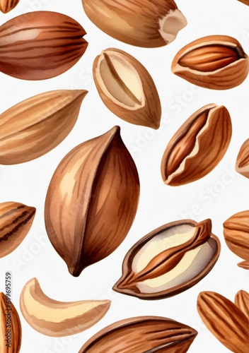 Watercolor Seamless Pattern With Nuts