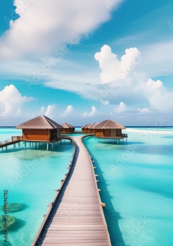 Wooden Pier Over The Turquoise Water In The Maldives Islands