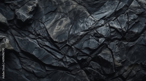 Volumetric rock texture with cracks. Black stone background with copy space for design. Wide banner. Design concept. Banner concept. Art concept. Rock concept. Background concept. Texture concept. © IC Production