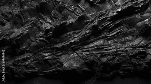 Volumetric rock texture with cracks. Black stone background with copy space for design. Wide banner. Design concept. Banner concept. Art concept. Rock concept. Background concept. Texture concept.