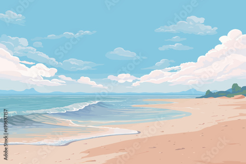 Summer Holiday With Cartoon Kids. Beach Vector Illustration.