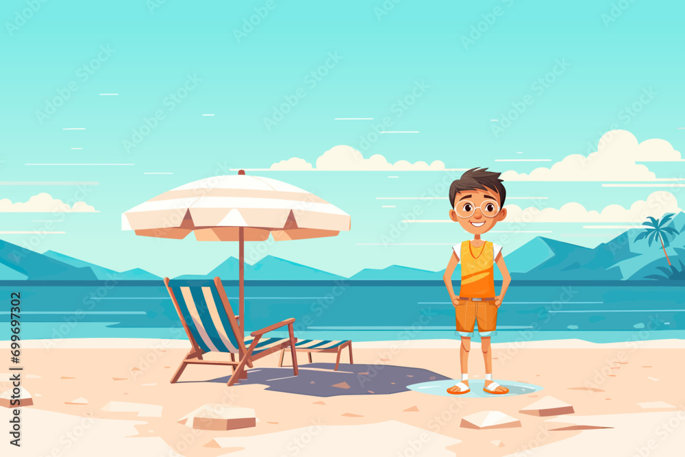 Summer Holiday With Cartoon Kids. Beach Vector Illustration. Summer Holiday With Cartoon Kids. Beach Vector Illustration.
