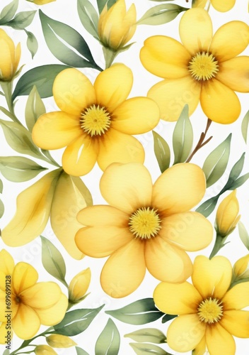 Yellow Flowers Watercolor Seamless Pattern