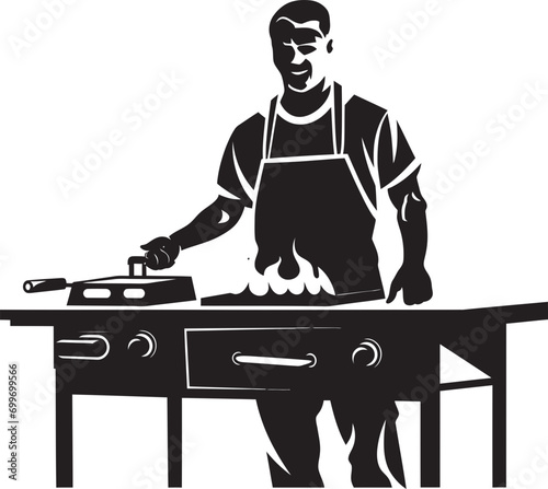 Iconic Grill Impressions Man BBQ Icon Vector Smoke Artistry Black BBQ Emblem