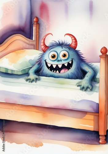 A Cartoon Monster Is Laying On A Bed