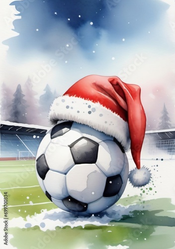 A Soccer Ball With Santa Claus Hat On It