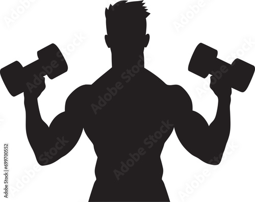 PowerPump Man Workout Logo Design MuscleMotion Dumbbell Vector Icon