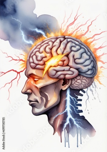 A Drawing Of A Human Head With A Lightning Coming Out Of It