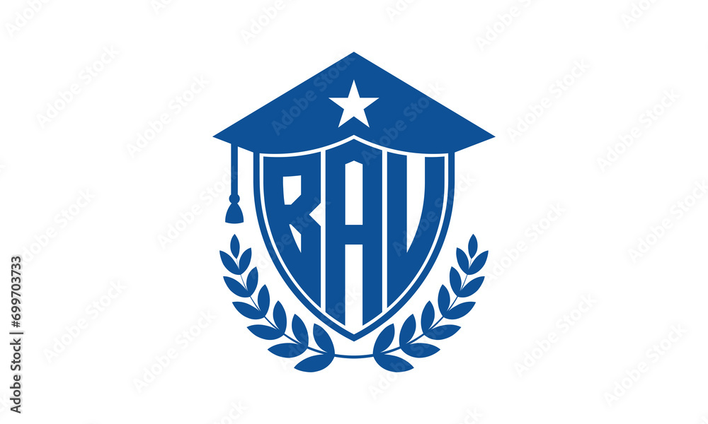 BAU three letter iconic academic logo design vector template. monogram, abstract, school, college, university, graduation cap symbol logo, shield, model, institute, educational, coaching canter, tech BAU three letter iconic academic logo design vector template. monogram, abstract, school, college, university, graduation cap symbol logo, shield, model, institute, educational, coaching canter, tech