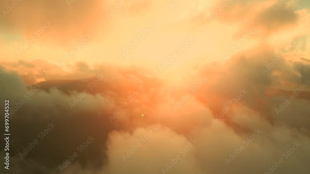 Aerial view on Cloud of smoke from a fire on sunset