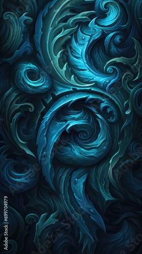 Stylized Realism Warcraft Background Texture in Blue and Black - Fantasy Elements Wallpaper with Empty Copy Space for Text - Unique Artistic Abstract Textures created with Generative AI Technology