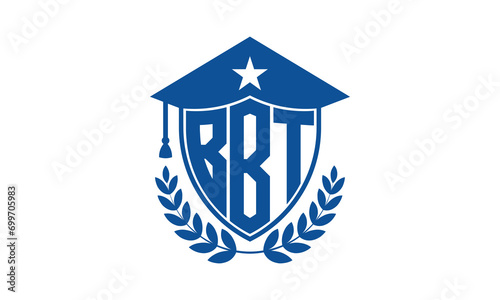 BBT three letter iconic academic logo design vector template. monogram, abstract, school, college, university, graduation cap symbol logo, shield, model, institute, educational, coaching canter, tech photo