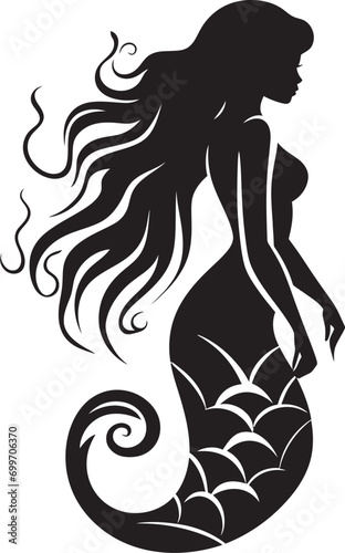 Mystic Sea Song Black Mermaid Emblem Nautical Nymph Vector Mermaid Logo Icon