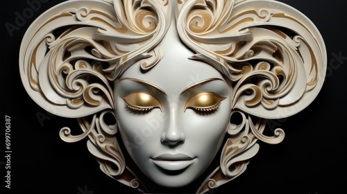 Embossed ornamental female mask AI generated image