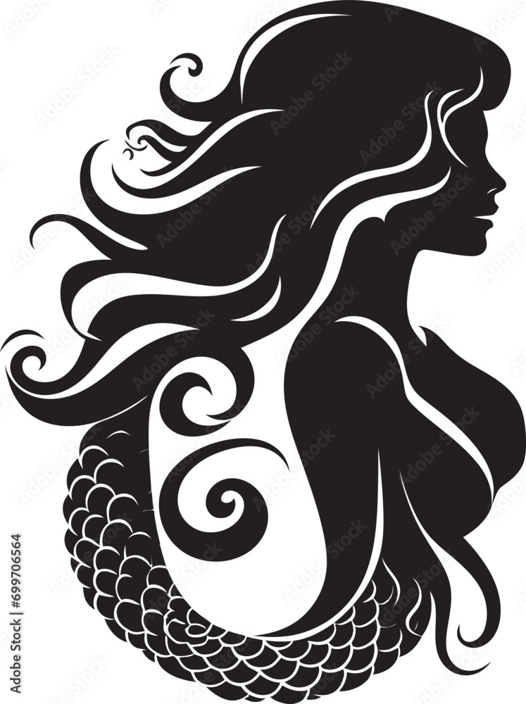 Moonlit Mermaid Vector Black Symbol Obsidian Odyssey Black Mermaid Icon Design