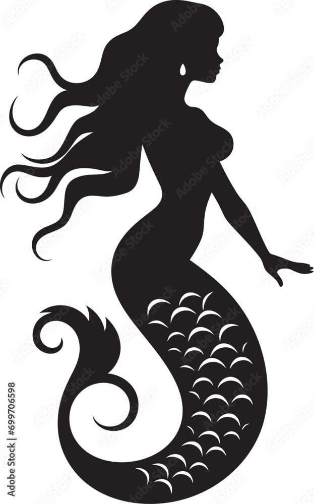 Nocturne Nymph Mermaid Black Vector Shadowed Symphony Black Logo Icon Nocturne Nymph Mermaid Black Vector Shadowed Symphony Black Logo Icon