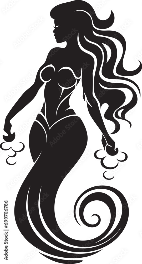 Enigmatic Ebon Vector Mermaid Emblem Inkwell Inspirations Black Mermaid Icon Design