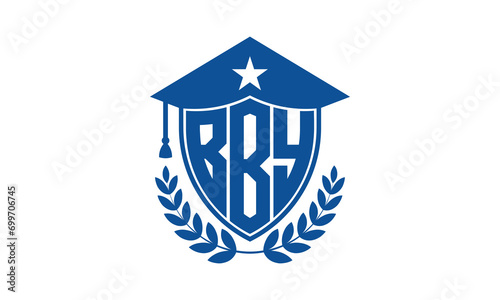 BBY three letter iconic academic logo design vector template. monogram, abstract, school, college, university, graduation cap symbol logo, shield, model, institute, educational, coaching canter, tech photo