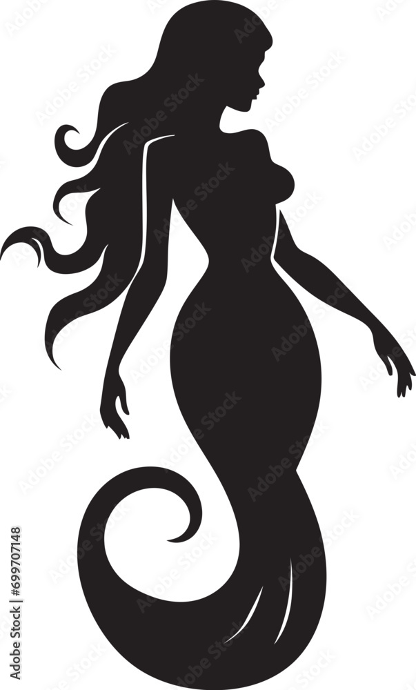 Onyx Oceanic Whispers Black Mermaid Symbol Whispering Waters Mermaid Vector Icon