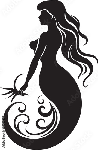 Mystic Marine Muse Mermaid Vector Design Aquatic Harmony Black Vector Mermaid Icon