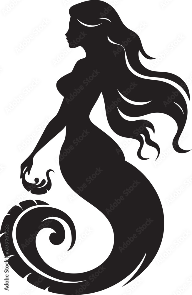 Ethereal Enchantment Black Vector Mermaid Seafaring Siren Mermaid Logo Iconography