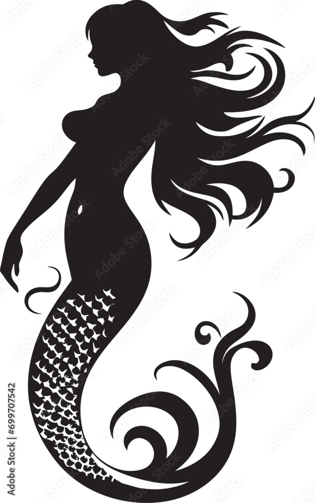 Aqua Aura Black Vector Mermaid Icon Design Enchanted Enigma Vector Mermaid Symbol