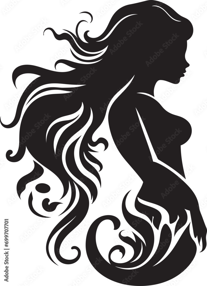 Tidal Tranquility Black Mermaid Emblem Enchanted Echoes Mermaid Icon Design