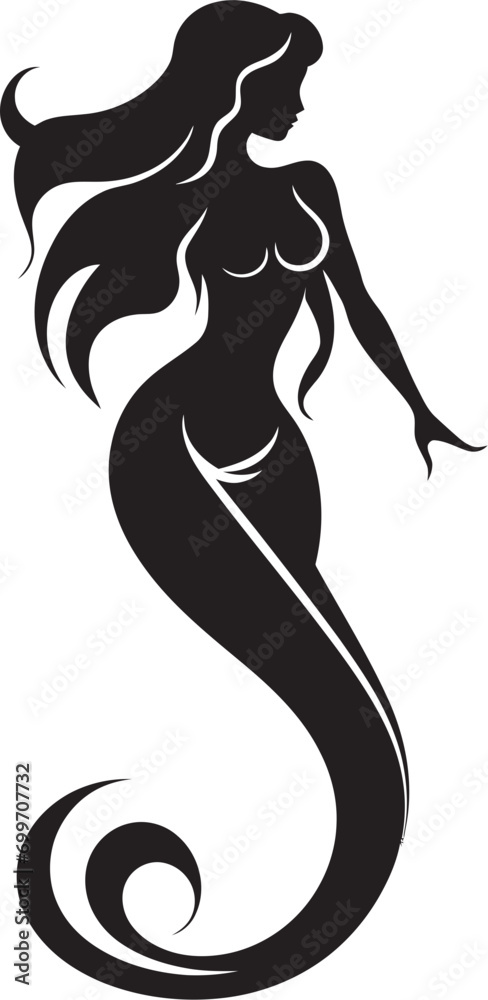 Enigmatic Elegance Mermaid Vector Emblem Mystic Marine Muse Black Vector Mermaid