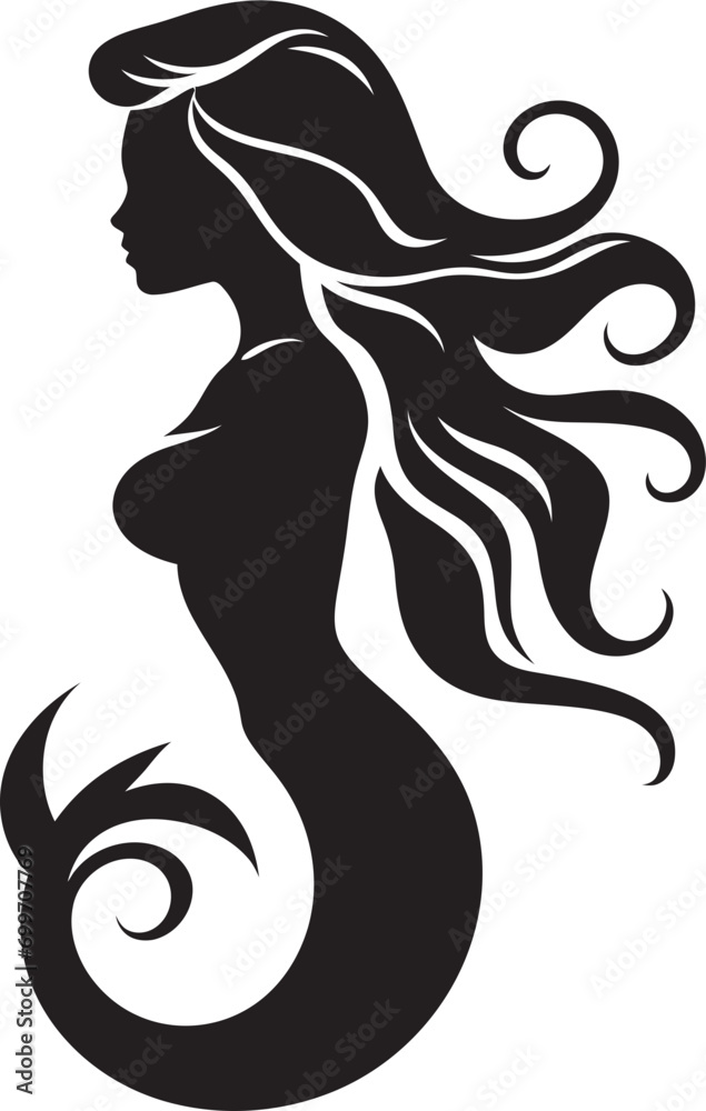 Mermaids Melody Emblematic Logo Design Whispering Waters Black Mermaid Symbol