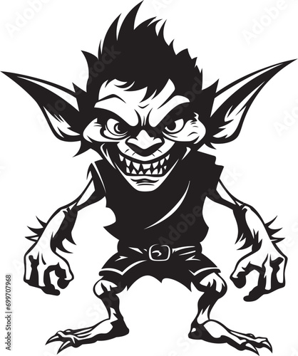 Diminutive Delight Black Vector Emblem Miniature Mirth Cartoon Goblin Logo Icon