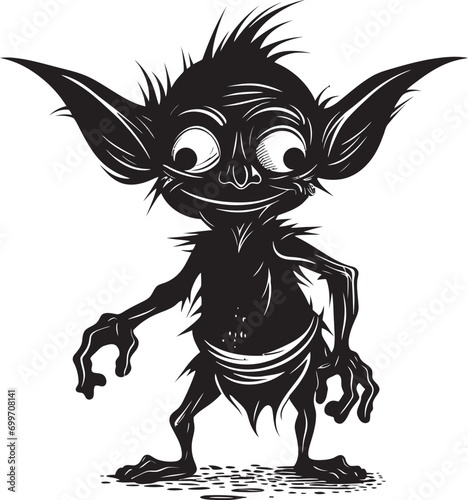 Diminutive Delight Black Vector Design Miniature Mirth Cartoon Goblin Logo Icon