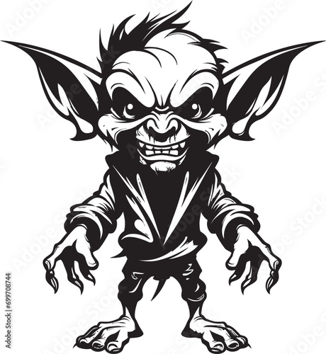 Micro Mischief Black Goblin Logo Icon Pint Sized Pranks Goblin Vector Design © BABBAN